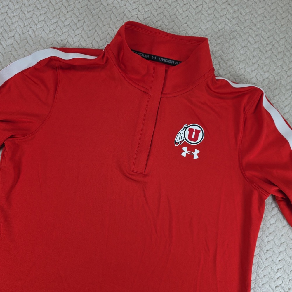 Under Armour Utah Utes Red Quarter Zip Pullover Long Sleeve Shirt Mens Medium